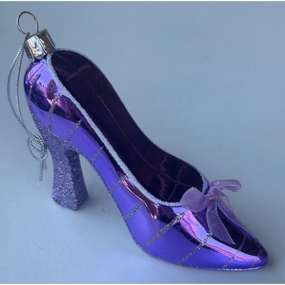 Purple Glittery High Heel Pumps Plastic Christmas Tree Ornament w/Bow 3" - Picture 2 of 9
